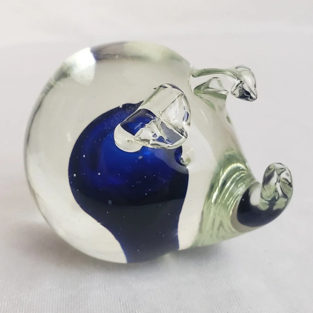 Art Glass Pig‎ Figurine Paperweight Cobalt Blue Interior Vintage Hand Blown